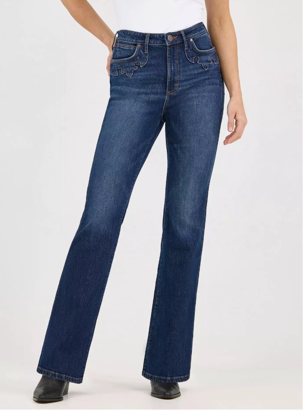 Wrangler Women's Dark Blue Flare Jeans with Signature Curved Pocket